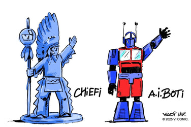 Chiefi and A.I.Boti — original VI COMIC characters in a stylized comic scene
