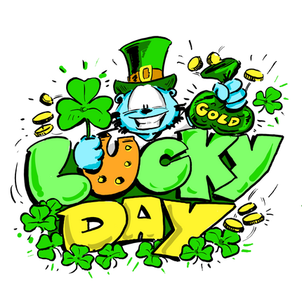 Colorful illustration of a leprechaun with shamrocks and gold, celebrating St. Patrick's Day gifts and collectibles.