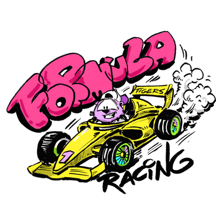 TIGERS Formula Racing collection cartoon car with vibrant design and playful character, showcasing the thrill of racing.