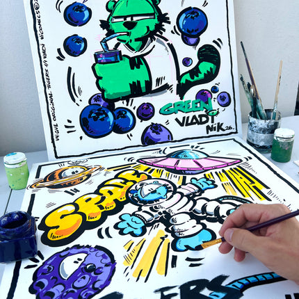 Collectible fine art by Art VLADI NIK featuring original sketches and vibrant paintings from the TIGERS™ universe.