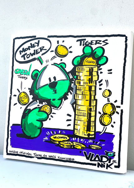 TIGERS - Green Money Tower | Canvas Print | Wall Art | Art VLADI NIK | VI COMICS