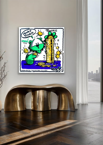 TIGERS - Green Money Tower | Canvas Print | Wall Art | Art VLADI NIK | VI COMICS
