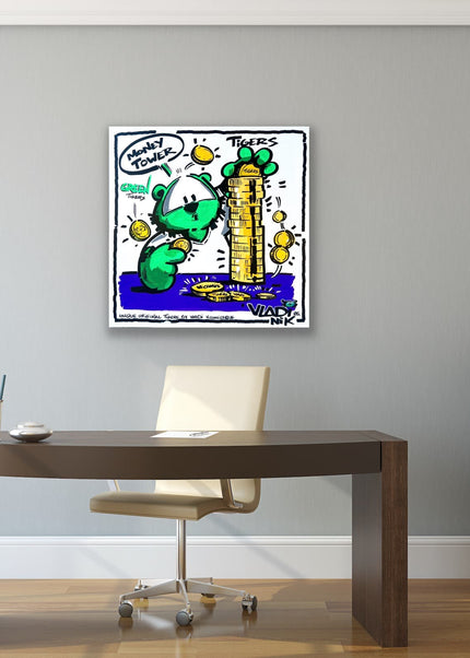 TIGERS - Green Money Tower | Canvas Print | Wall Art | Art VLADI NIK | VI COMICS