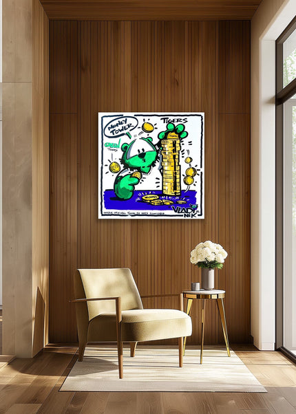TIGERS - Green Money Tower | Canvas Print | Wall Art | Art VLADI NIK | VI COMICS