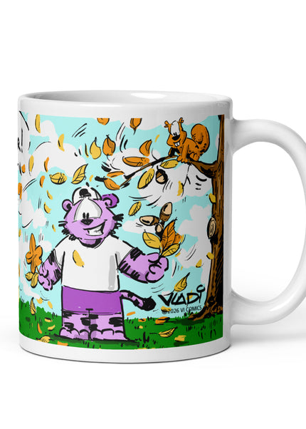 TIGERS Autumn ceramic mug featuring Purple Tiger and fall leaves – VI COMICS – Art VLADI NIK