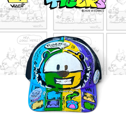 TIGERS Colour 1/1 original hand-painted collector hat by Art VLADI NIK for VI COMICS, featuring the original TIGERS characters