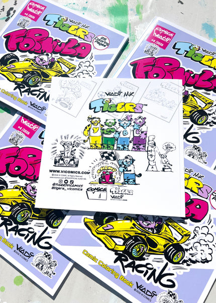 Back cover of TIGERS Formula Racing #4 comic coloring book by Art VLADI NIK