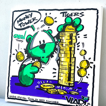 TIGERS Green Money Tower canvas print – VI COMICS – Art VLADI NIK