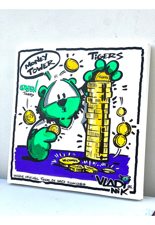 TIGERS Green Money Tower canvas print – VI COMICS – Art VLADI NIK