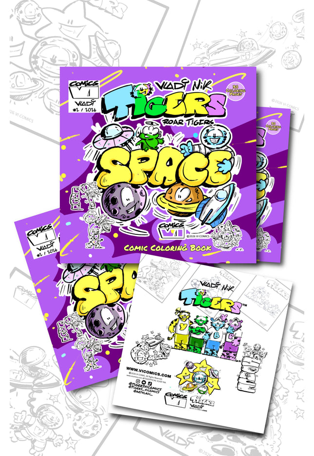TIGERS Space #2 comic coloring book by Vladi Nik, created and published by VI COMICS.