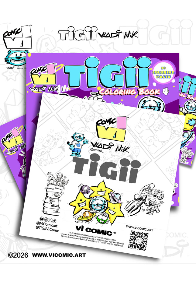 TiGii Coloring Book 4: SPACE by Vladi Nik / Vi Comic, Back Cover, Pop Art Coloring Pages for Kids and Adults