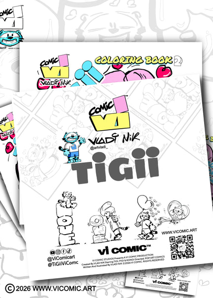 TiGii Love Coloring Book 2 by Vladi Nik / Vi Comic, Back Cover, Pop Art Coloring Pages for Kids and Adults