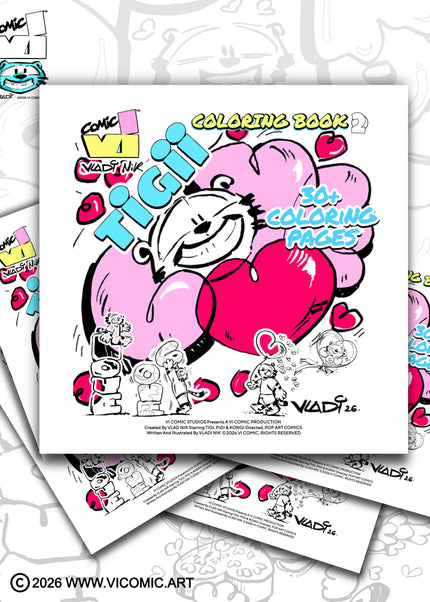 TiGii Love Coloring Book 2 by Vladi Nik / Vi Comic, Front Cover, Pop Art Coloring Pages for Kids and Adults