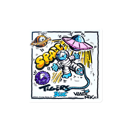 TIGERS SPACE magnet collectible featuring colorful comic-style artwork by VLADI NIK.