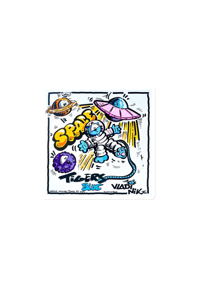 TIGERS SPACE magnet collectible featuring colorful comic-style artwork by VLADI NIK.