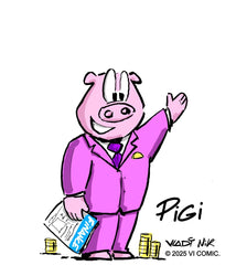 Pigi — the billionaire business and finance character from VI COMIC in a colorful comic-style illustration