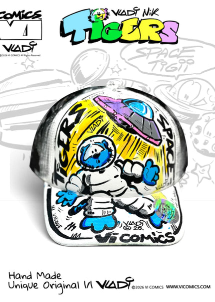 TIGERS Comics One of One 1/1 hand-painted collector hat created by Art VLADI NIK for VI COMICS.