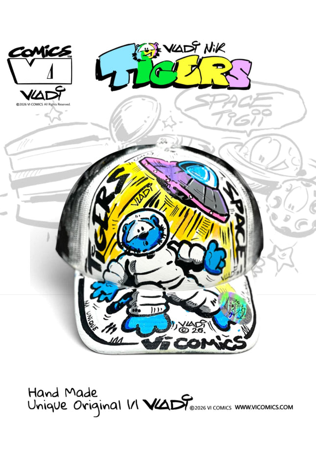 TIGERS Comics One of One 1/1 hand-painted collector hat created by Art VLADI NIK for VI COMICS.