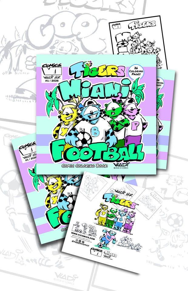     ROAR TIGERS Miami Football Coloring Book by ART VLADI NIK – official VI COMICS edition.